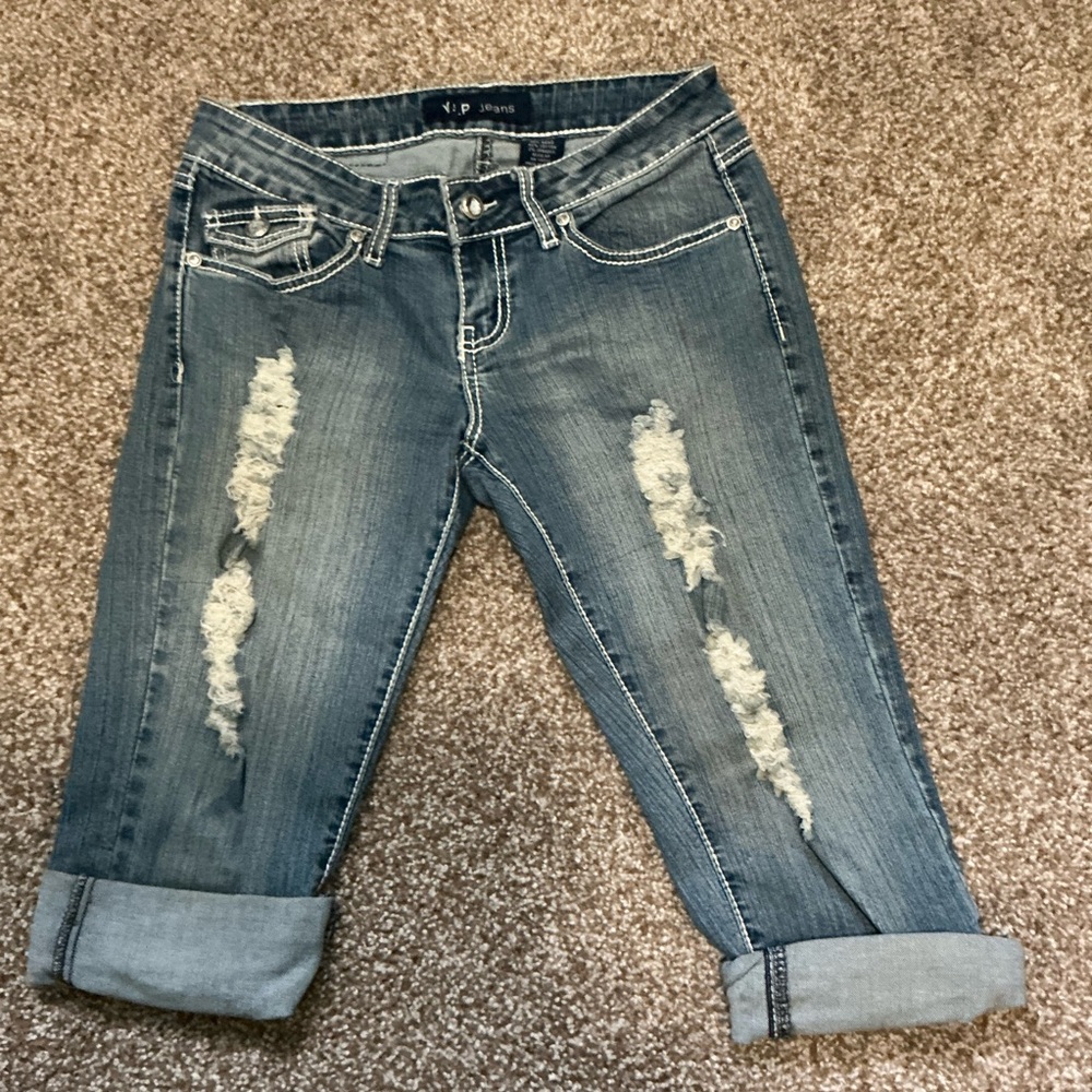 Trendy Distressed Denim Jean Shorts